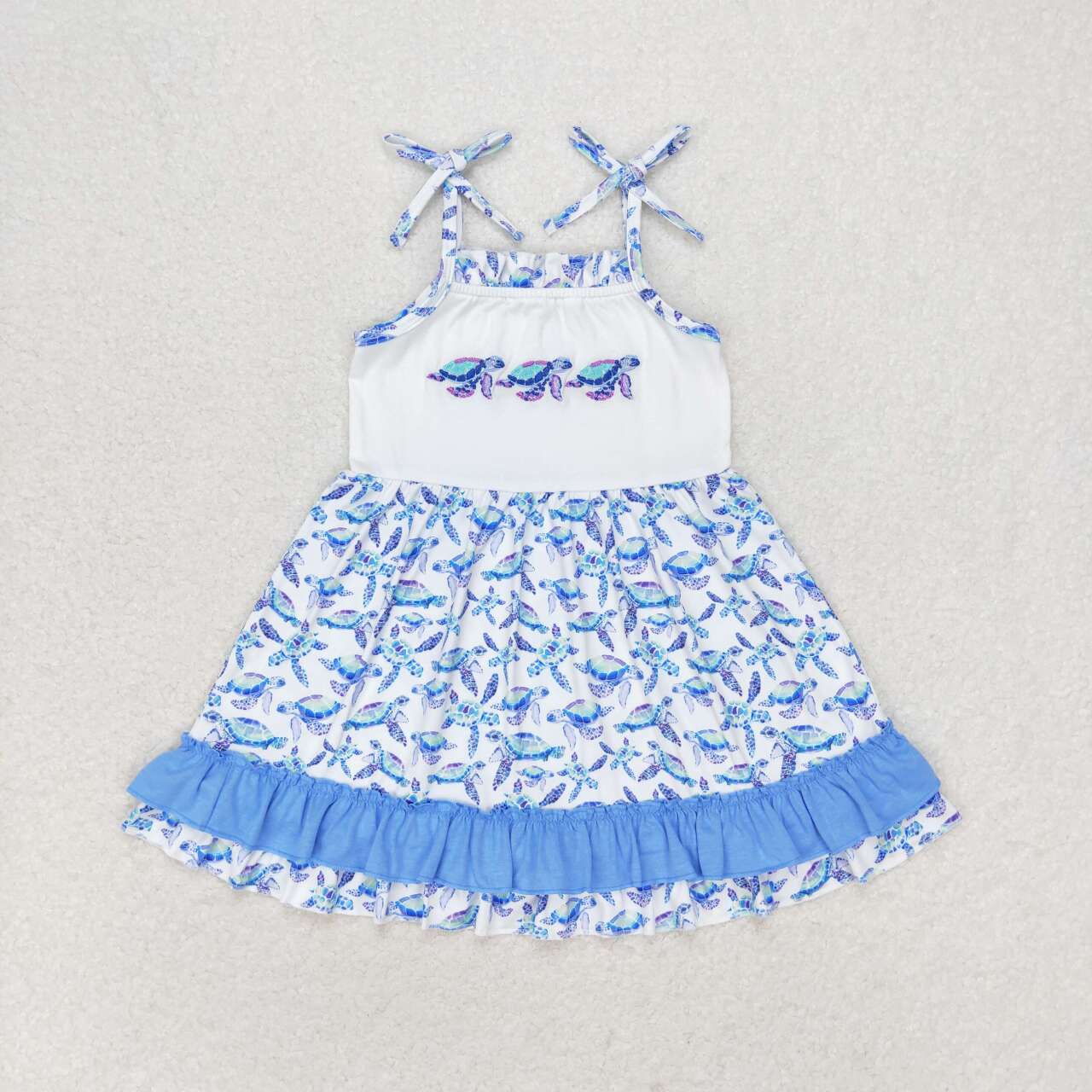 GSD1233 Turtle blue lace white slip dress