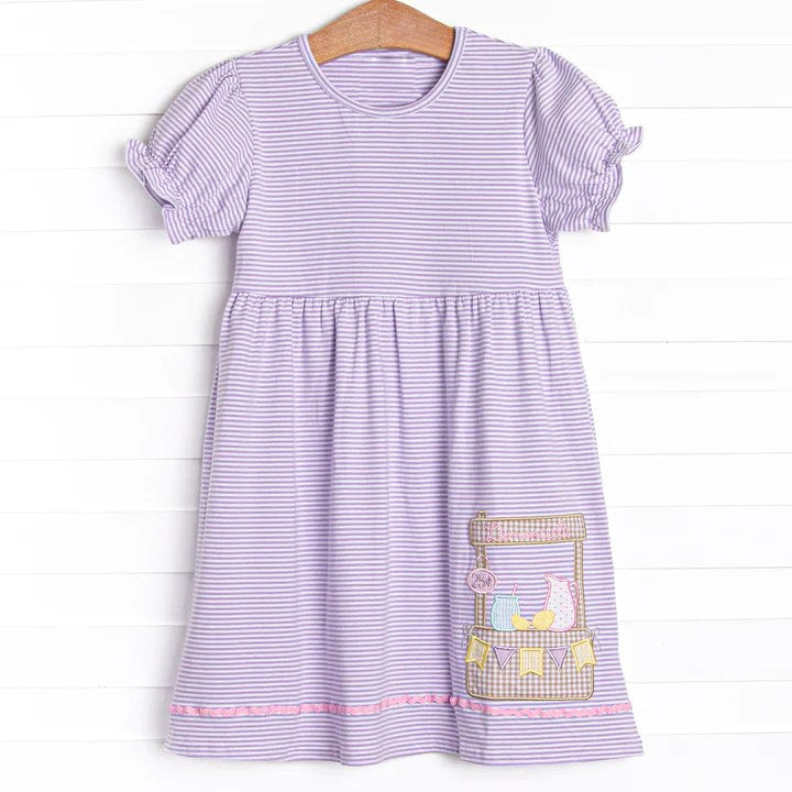 presale GSD1235 Lemonade Stand Bunting Purple Striped Short Sleeve Dress