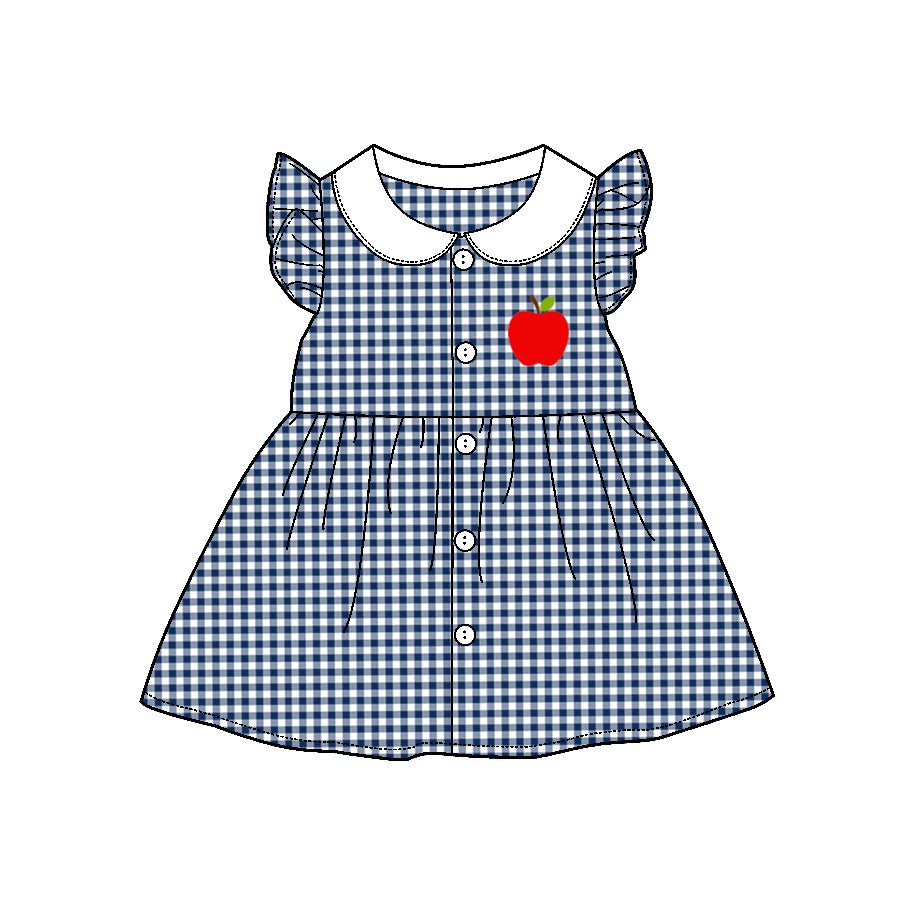 presale GSD1236 Apple doll collar navy blue plaid flying sleeve dress