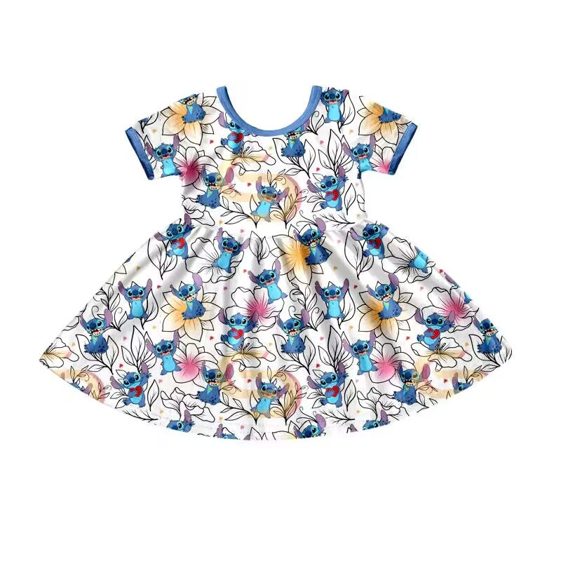 presale GSD1237 Cartoon Floral white short-sleeved dress