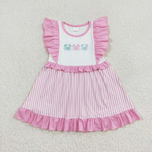 GSD1241 Crab pink lace striped flying sleeve dress