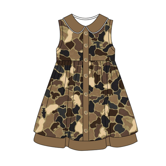 presale GSD1244 Camouflage Brown Baby Doll Neck Sleeveless Dress