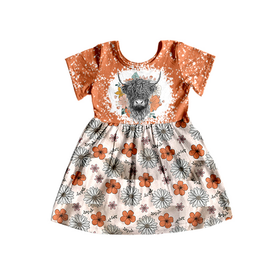 presale GSD1253 Flower alpine cow head brown short-sleeved dress