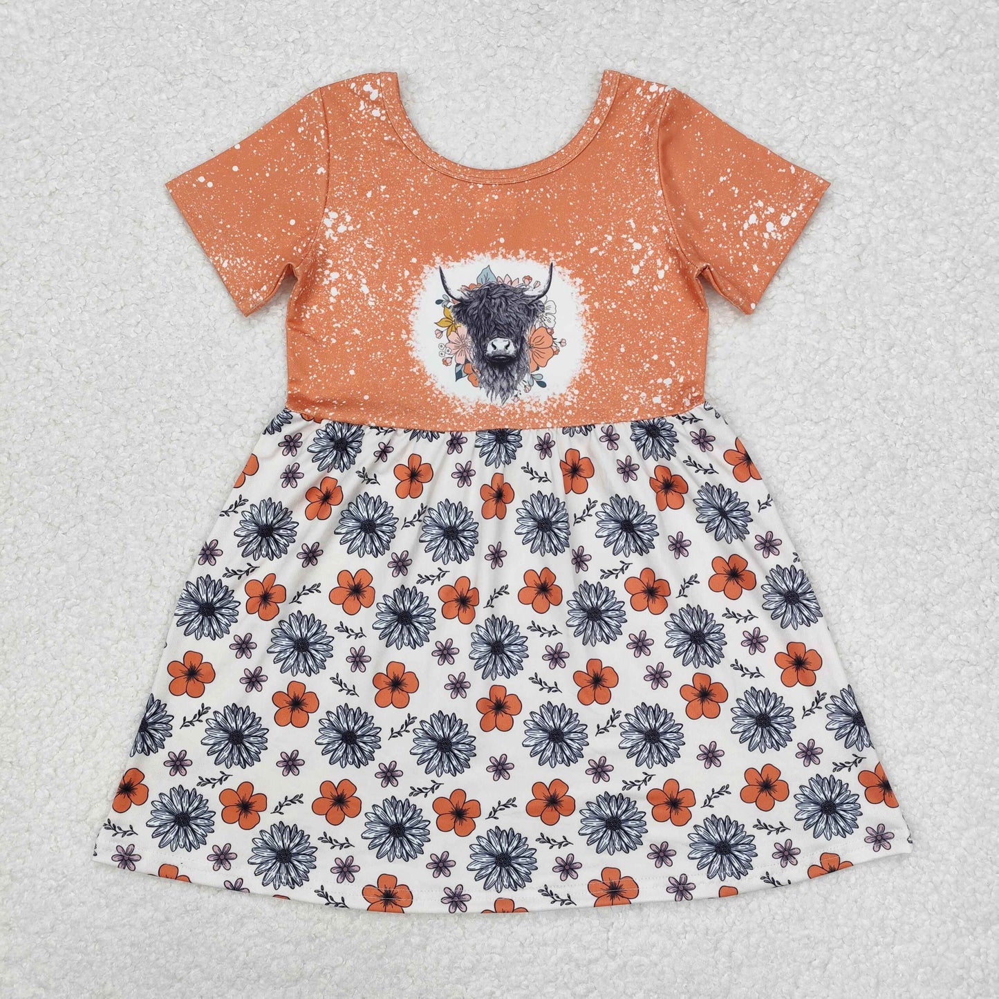 GSD1253 Flower alpine cow head brown short-sleeved dress