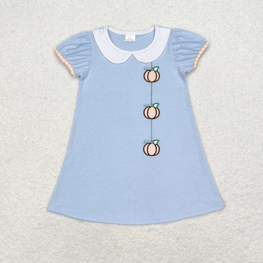 GSD1257 Pumpkin doll collar blue short-sleeved dress