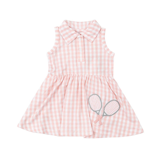 presale GSD1259 Racket Pink Plaid Doll Collar Sleeveless Dress