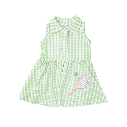 presale GSD1260 Racket Green Plaid Baby Collar Sleeveless Dress