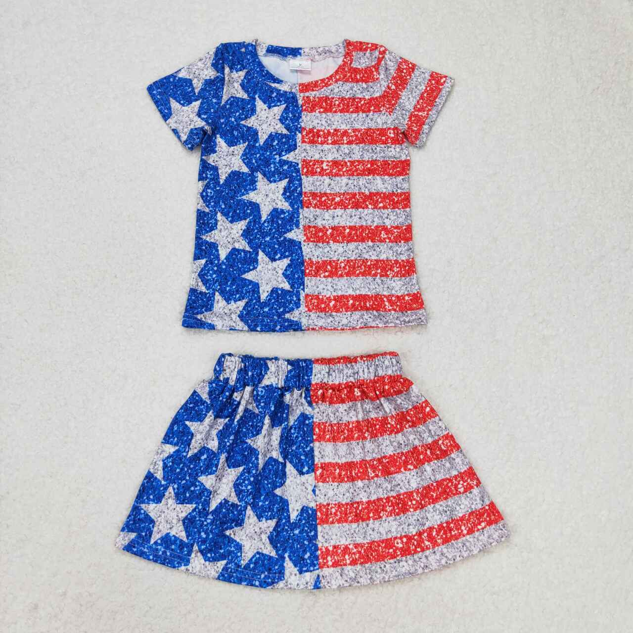 GSD1263  Baby Girls Stars Stripes 4th Of July Shirt Skirt Clothes Sets