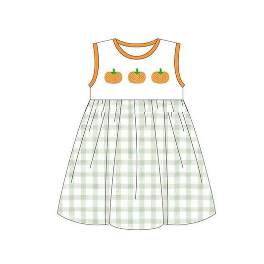 presale GSD1268 Pumpkin green plaid sleeveless dress