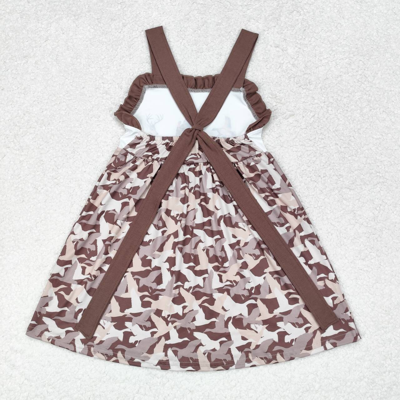 GSD1272 Duck Turkey Deer Brown Lace Bow Sleeveless Dress