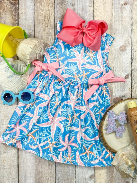 presale GSD1279 Starfish and seaweed blue sleeveless dress