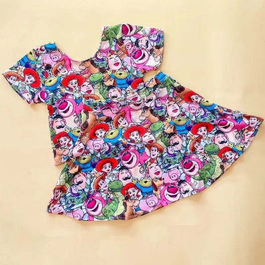 presale GSD1281 Cartoon Dinosaur Short Sleeve Skirt Set