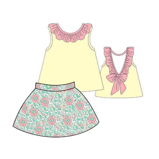 presale GSD1288 Pink lace bow yellow sleeveless flower skirt suit