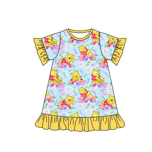 presale GSD1292 Cartoon flower yellow lace blue short-sleeved dress