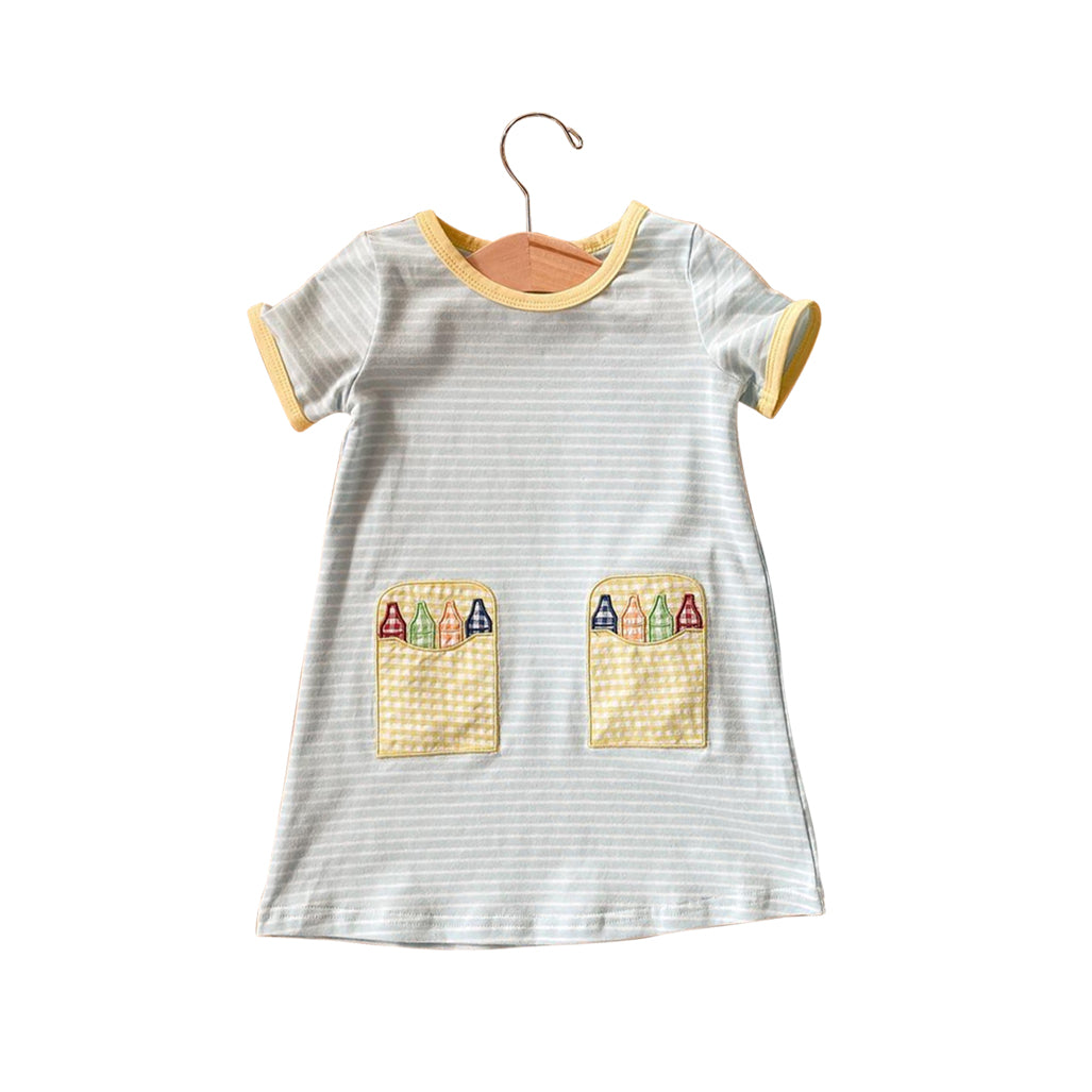 presale GSD1295 Crayon yellow plaid pen bag striped short-sleeved dress