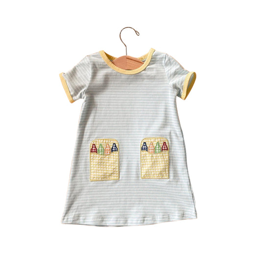 presale GSD1295 Crayon yellow plaid pen bag striped short-sleeved dress