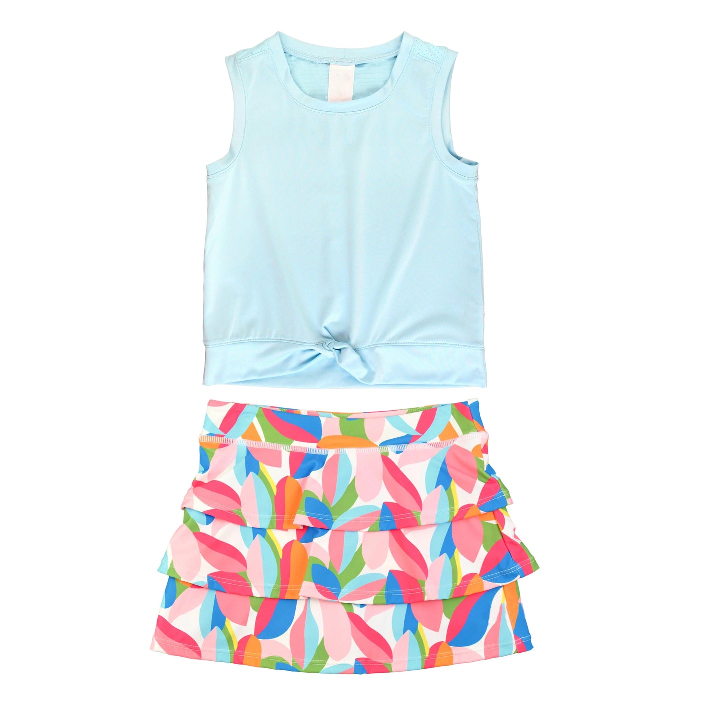 presale GSD1297 Solid blue sleeveless colorful petal skirt suit