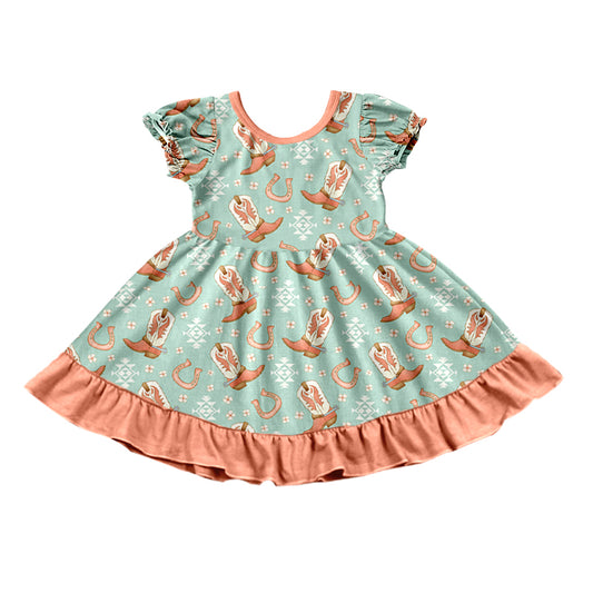 presale GSD1305 Geometric boots orange lace green short sleeve dress