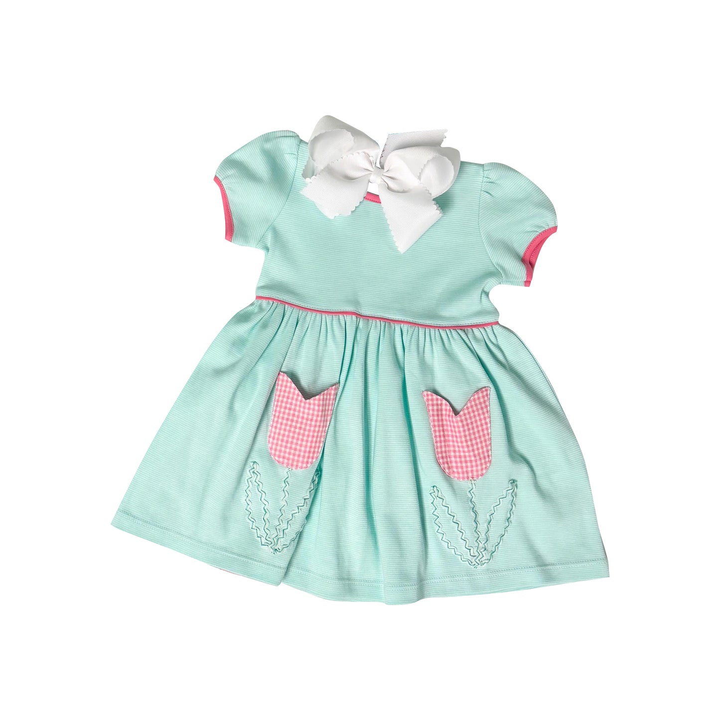 presale GSD1309 Tulip plaid floral pocket teal striped short-sleeved dress