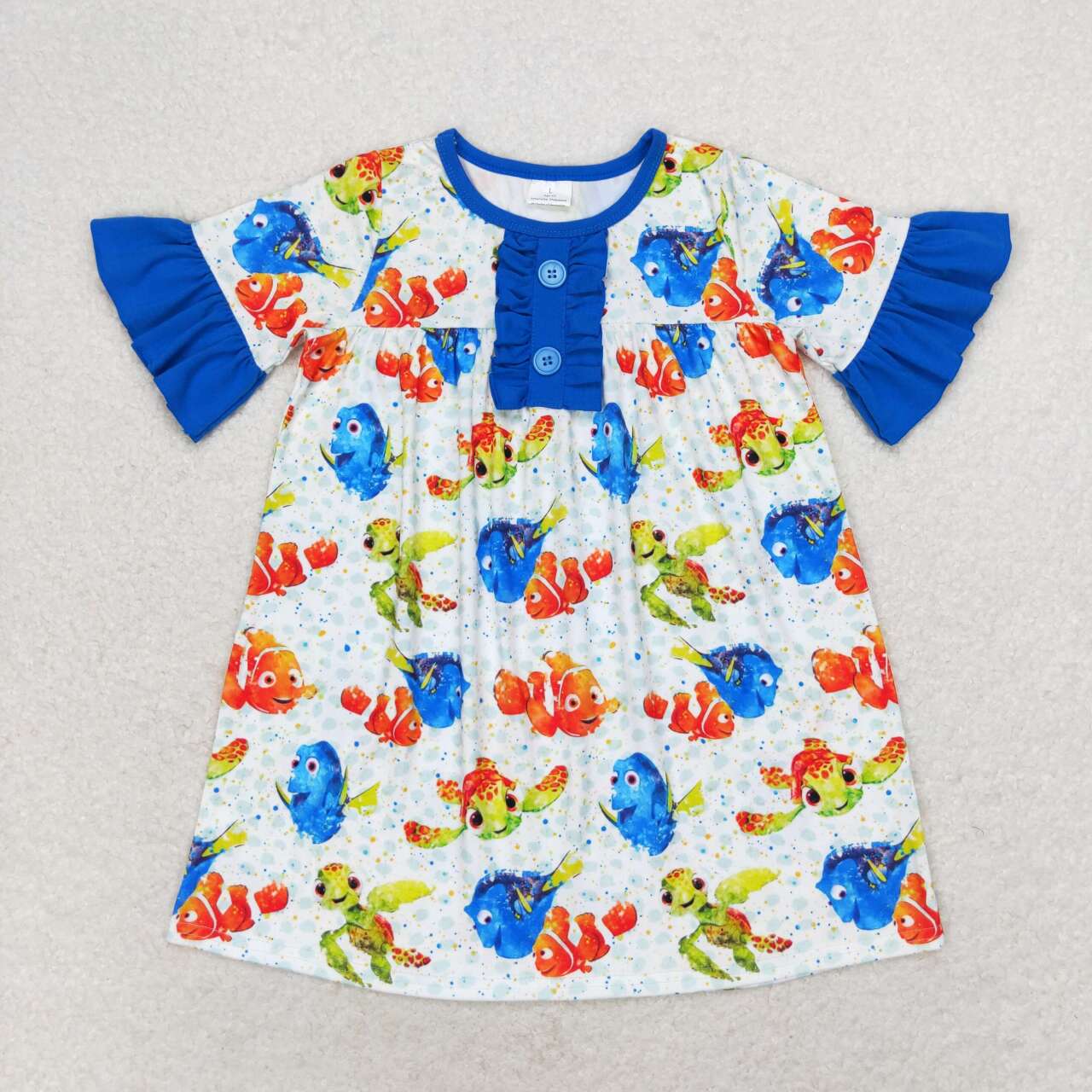 GSD1312 Turtle and fish blue lace short-sleeved dress