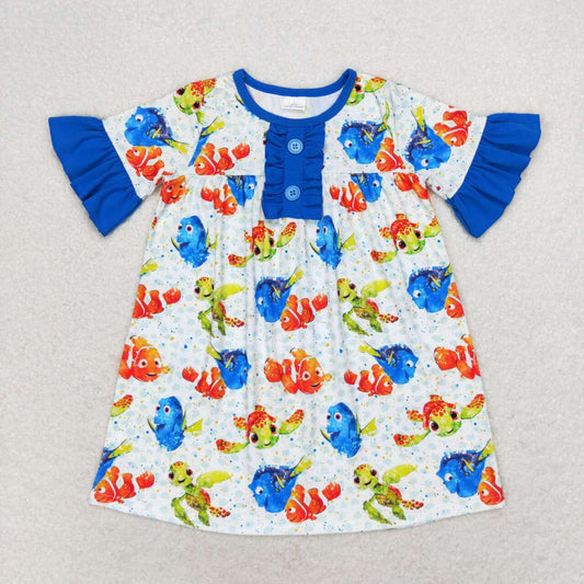 GSD1312 Turtle and fish blue lace short-sleeved dress