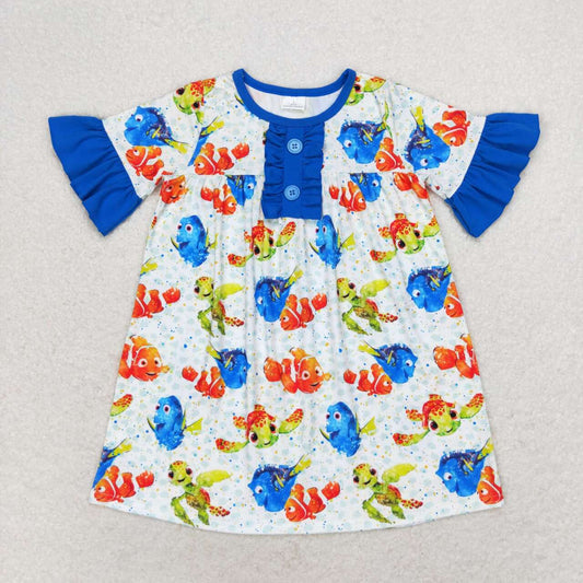 GSD1312 Turtle and fish blue lace short-sleeved dress