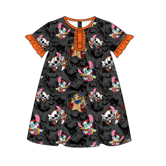 presale GSD1314 Halloween Bat Orange Lace Black Gray Short Sleeve Dress