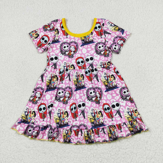 GSD1317 The Nightmare Before Christmas Leopard Print Pink Short Sleeve Dress