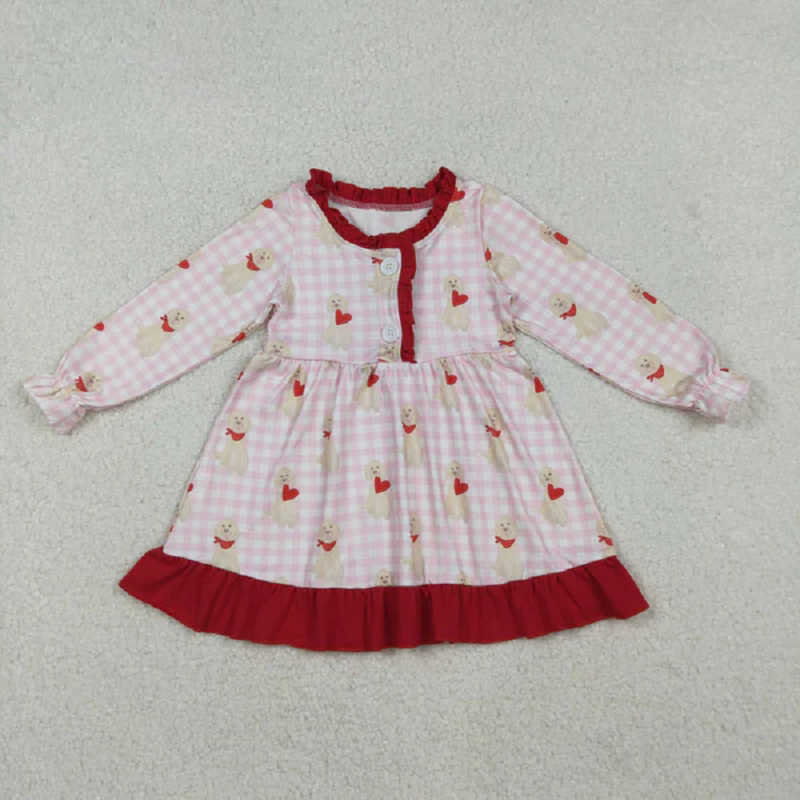 Mama And Me Girls Hearts Dogs Valentine Pajamas Set Ruffle Dress Zipper Romper Mamas Pants Bottom  D 1023