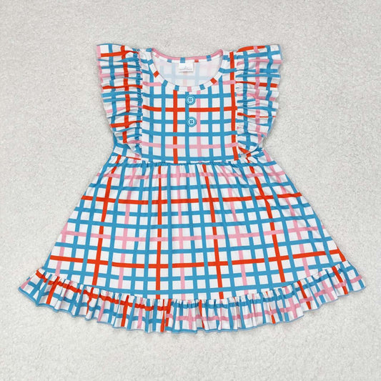 GSD1331 Colorful Plaid Button Sleeveless Dress