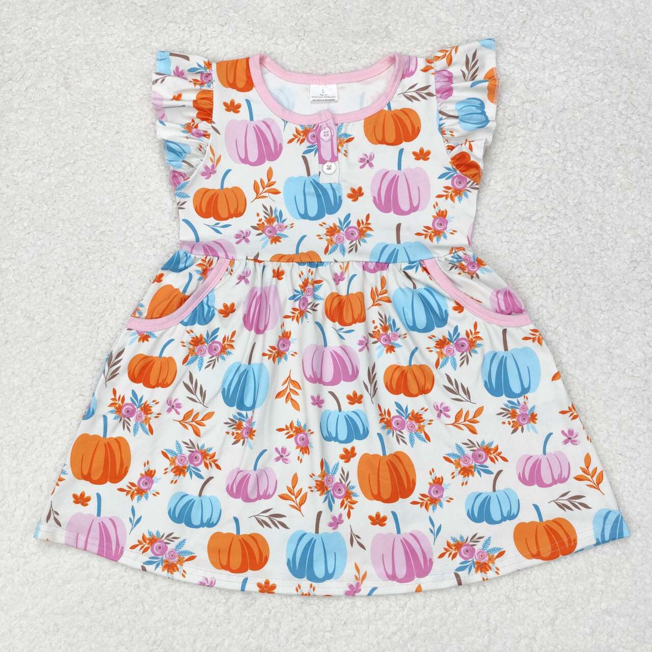 GSD1332 Pumpkin Blossom Beige Button Fly Sleeve Dress