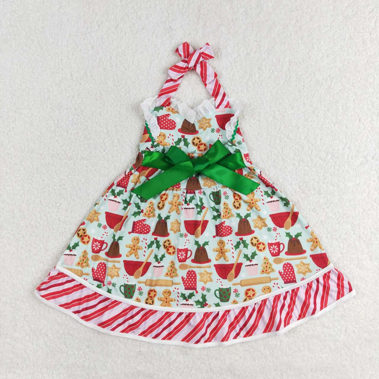 GSD1344 Christmas Gingerbread Man Cup Red Striped Lace Sleeveless Dress