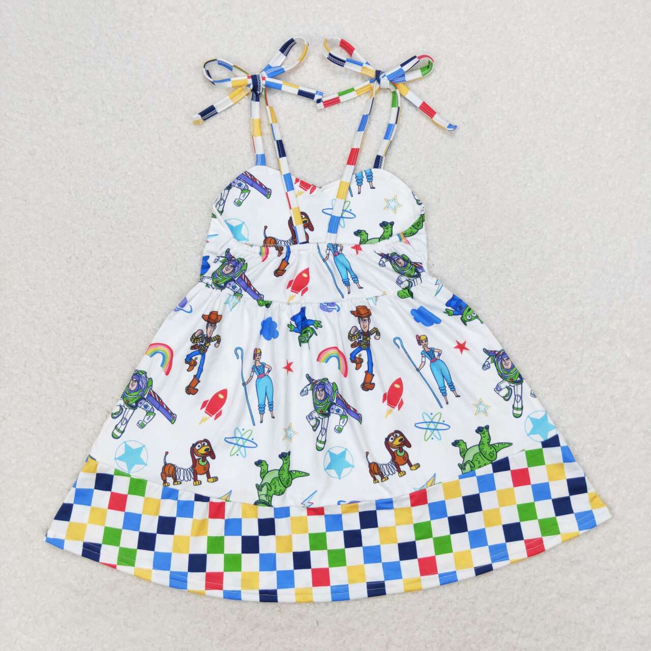 GSD1350 Cartoon colorful plaid lace suspender dress