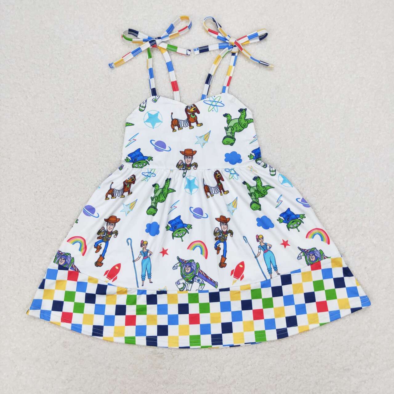 GSD1350 Cartoon colorful plaid lace suspender dress