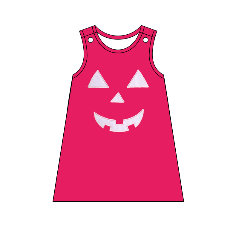 GLD0576 Halloween Pink Plaid Lace Long Sleeve Smiley Face Rose Red Sleeveless Dress Set