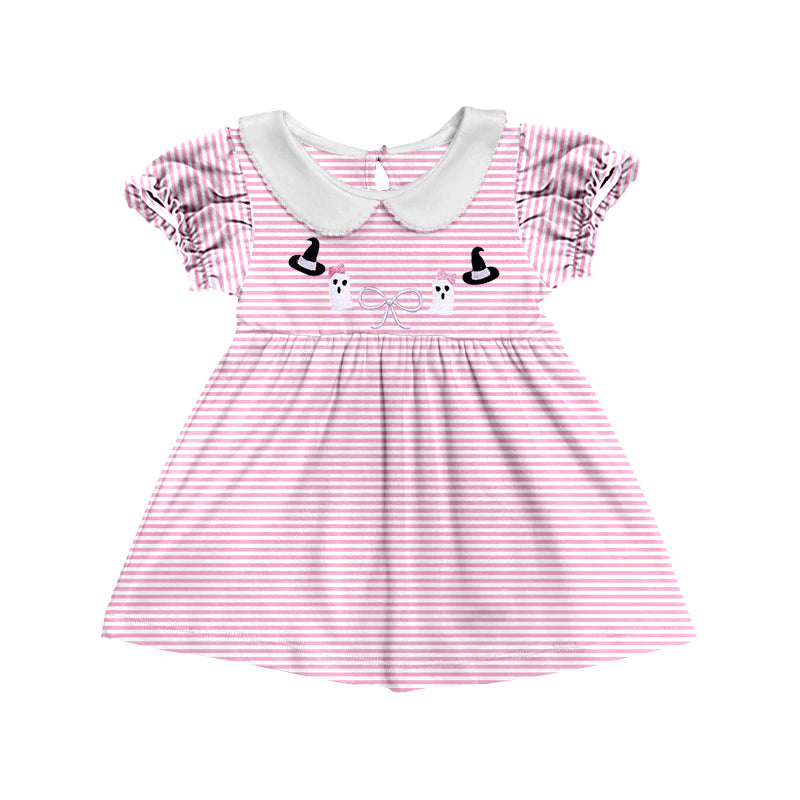 presale GSD1362 Witch Hat Ghost Bow Pattern Doll Collar Pink Striped Short Sleeve Dress