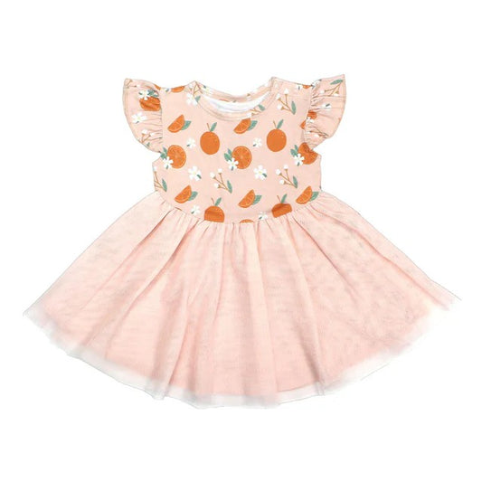 presale GSD1373 Orange Fruit Flower Pink Tulle Fly Sleeve Dress