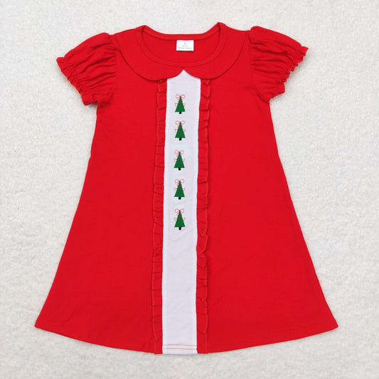 GSD1374 Baby Girls Christmas Tree Red Short Sleeve Knee Length Dresses