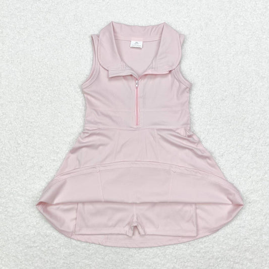 GSD1378 Solid Pink Zipper Yoga Wear Sleeveless Dress