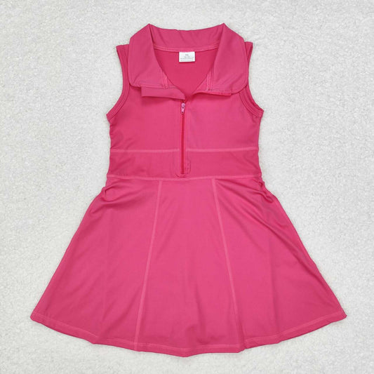 GSD1379 Solid Rose Red Zipper Yoga Wear Sleeveless Dress