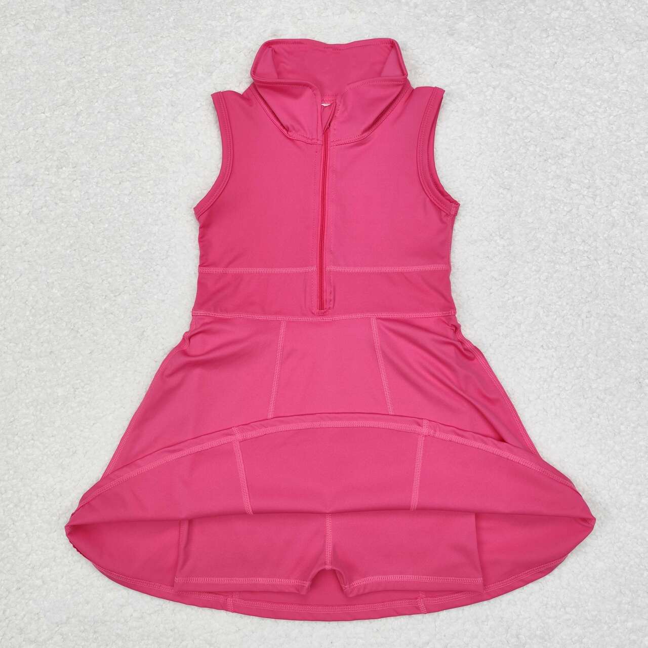 GSD1379 Solid Rose Red Zipper Yoga Wear Sleeveless Dress D 4.10