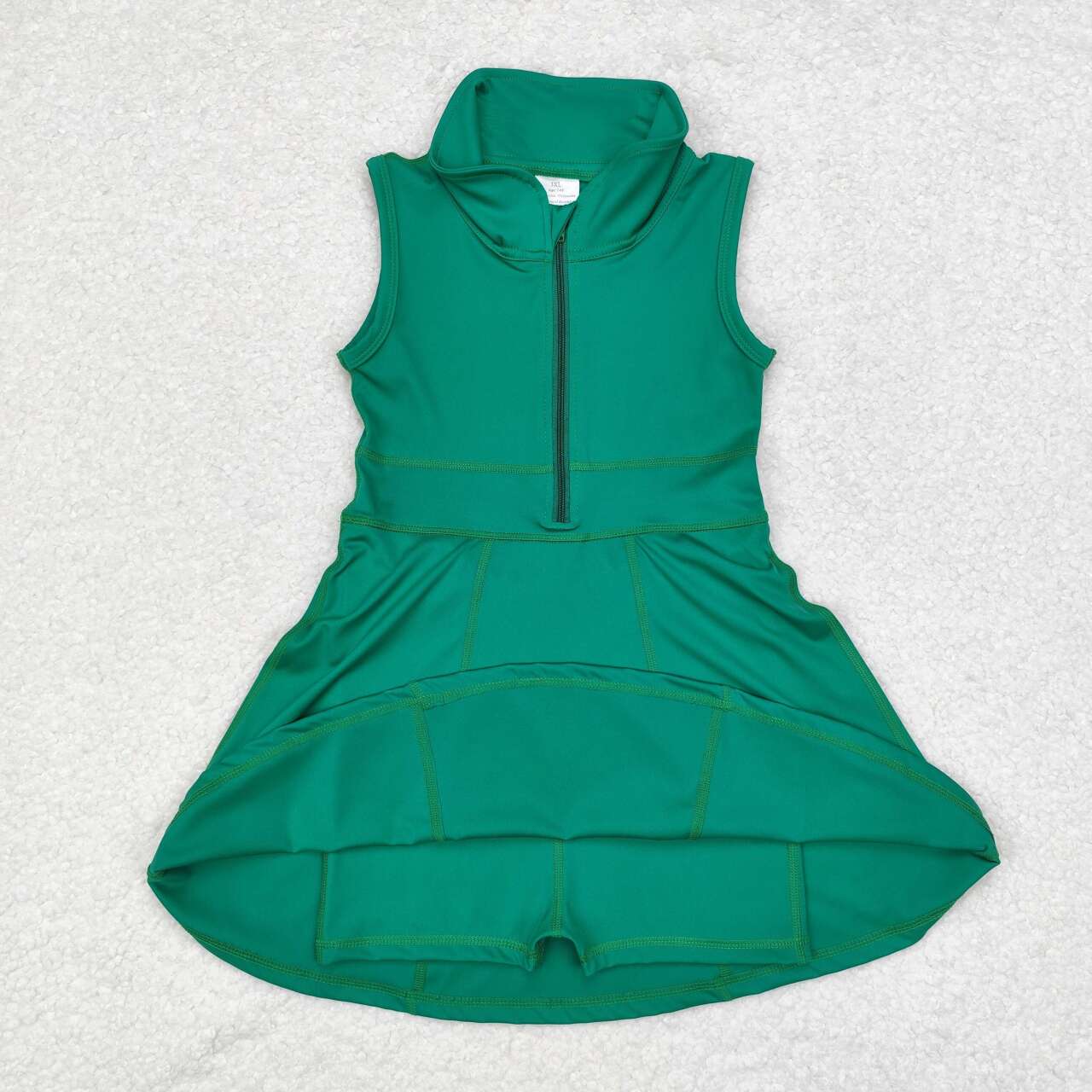 GSD1380 Solid Green Zipper Yoga Wear Sleeveless Dress