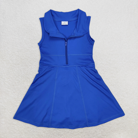 GSD1381 Baby Girls Solid Blue Zipper Yoga Wear Sleeveless Dress D 4.11