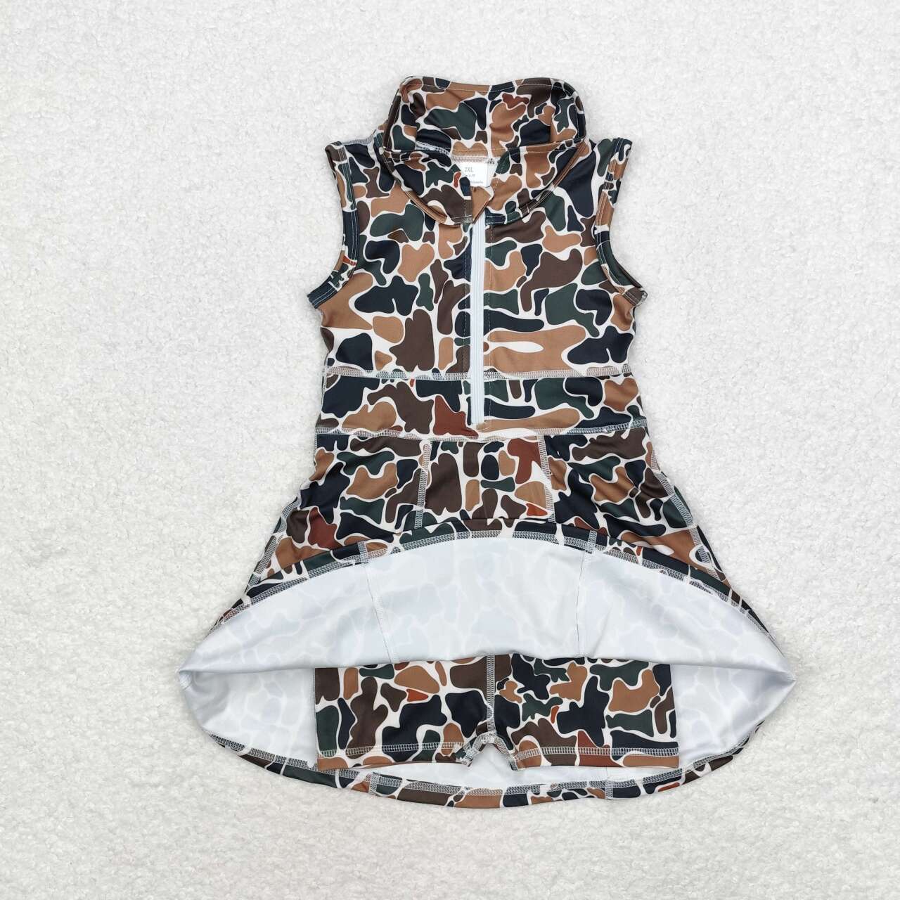 GSD1382 Brown Green Camouflage Beige Zipper Yoga Wear Sleeveless Dress D 4.8