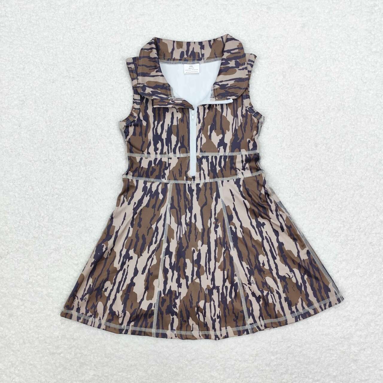 GSD1383 Army Green Camouflage Zipper Yoga Sleeveless Dress