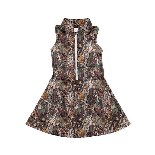 presale GSD1384 Branches and Leaves Camouflage Zipper Yoga Sleeveless Dress