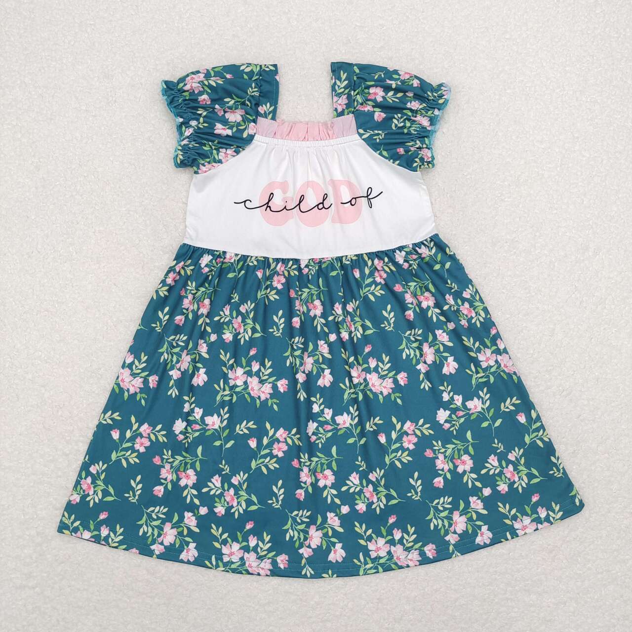 GSD1388 Floral Green Short Sleeve Dress