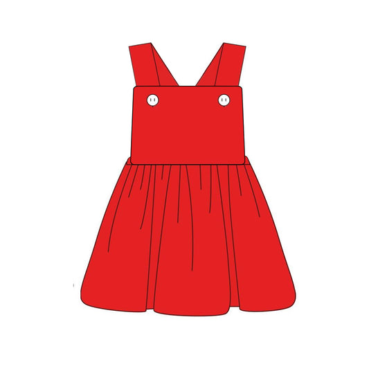 presale GSD1390 Baby Girls Red Cotton Straps Knee Length Dresses