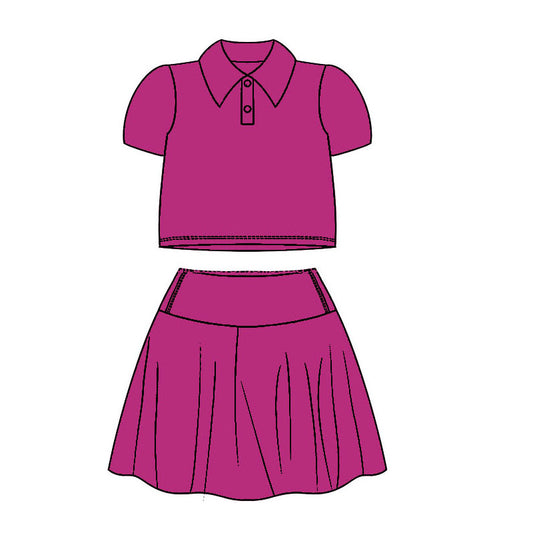 presale GSD1392 Solid purple short-sleeved skirt yoga suit