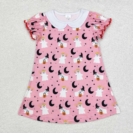 GSD1400 Ghost Moon Star Doll Collar Pink Short Sleeve Dress